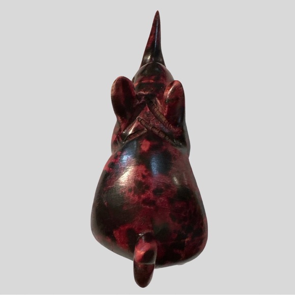 Rhino Hand Carved Wooden in Hues of Red and Black Small Shelf or Table Decor - Picture 7 of 16